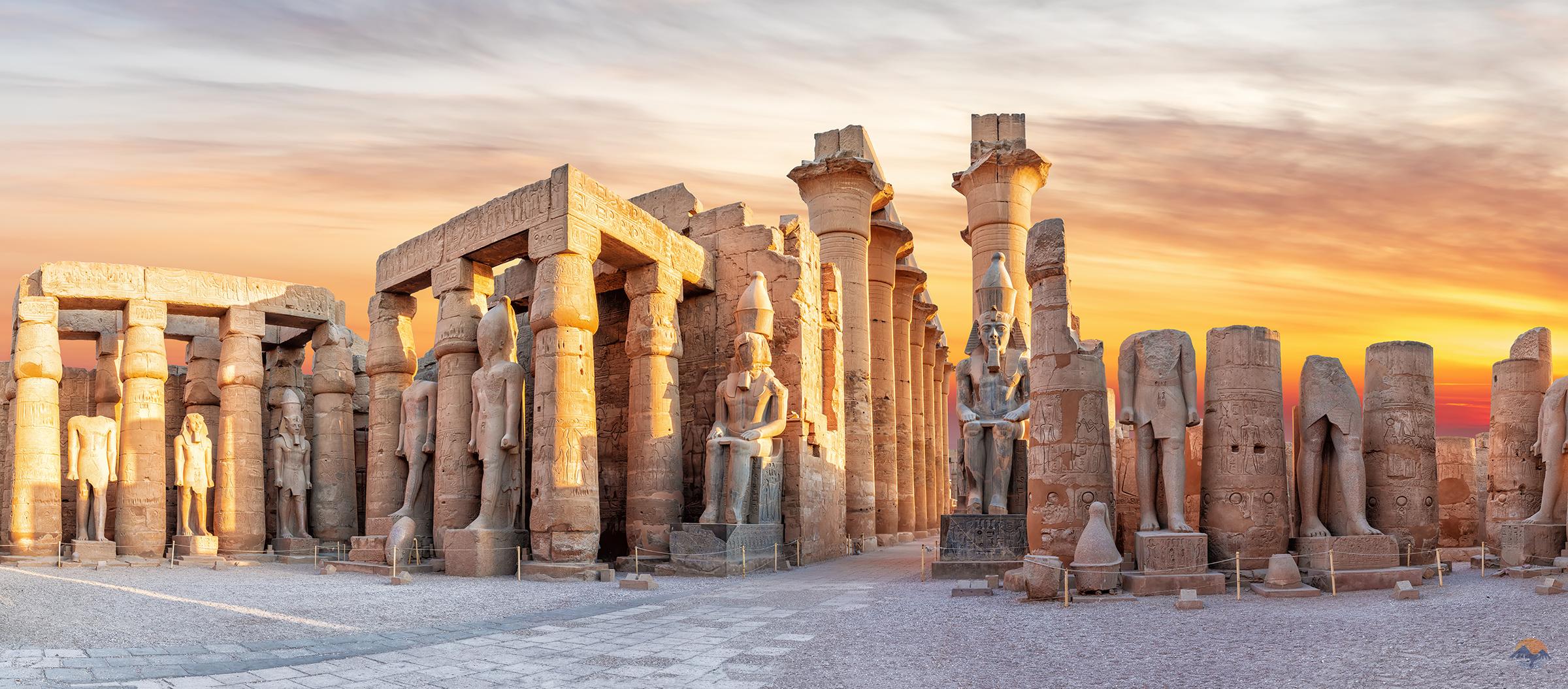 Second Pylon of the Luxor Temple, beautiful sunset panorama, Egypt